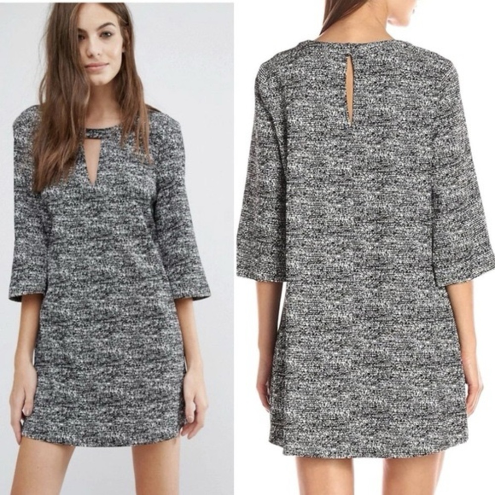 BCBGeneration Black & White Combo Keyhole Neckline Rayon Blend Dress NWT L